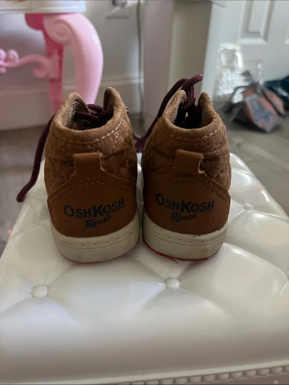OshKosh B'gosh Brown Quilted and Black Duck Booties with Burgundy Laces